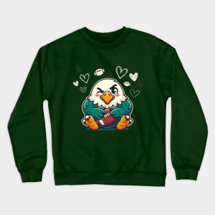 Adorable Eagle Mascot with Football - Sports Fan Art Crewneck Sweatshirt